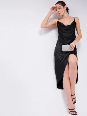 Black Satin Sheath Dress