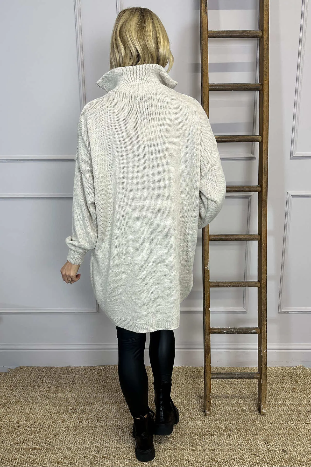 Blair Quarter Zip Knitted Tunic Stone