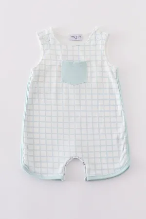 Blue checkered boy romper