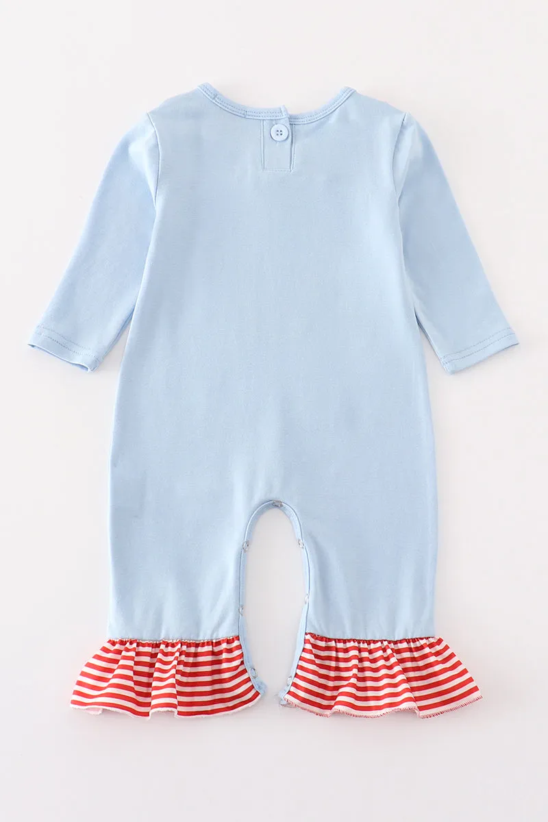 Blue christmas cow applique girl romper