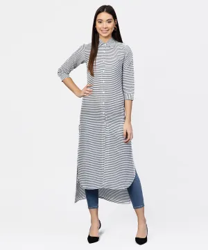 Blue striped 3/4th Sleeve cotton Tunic