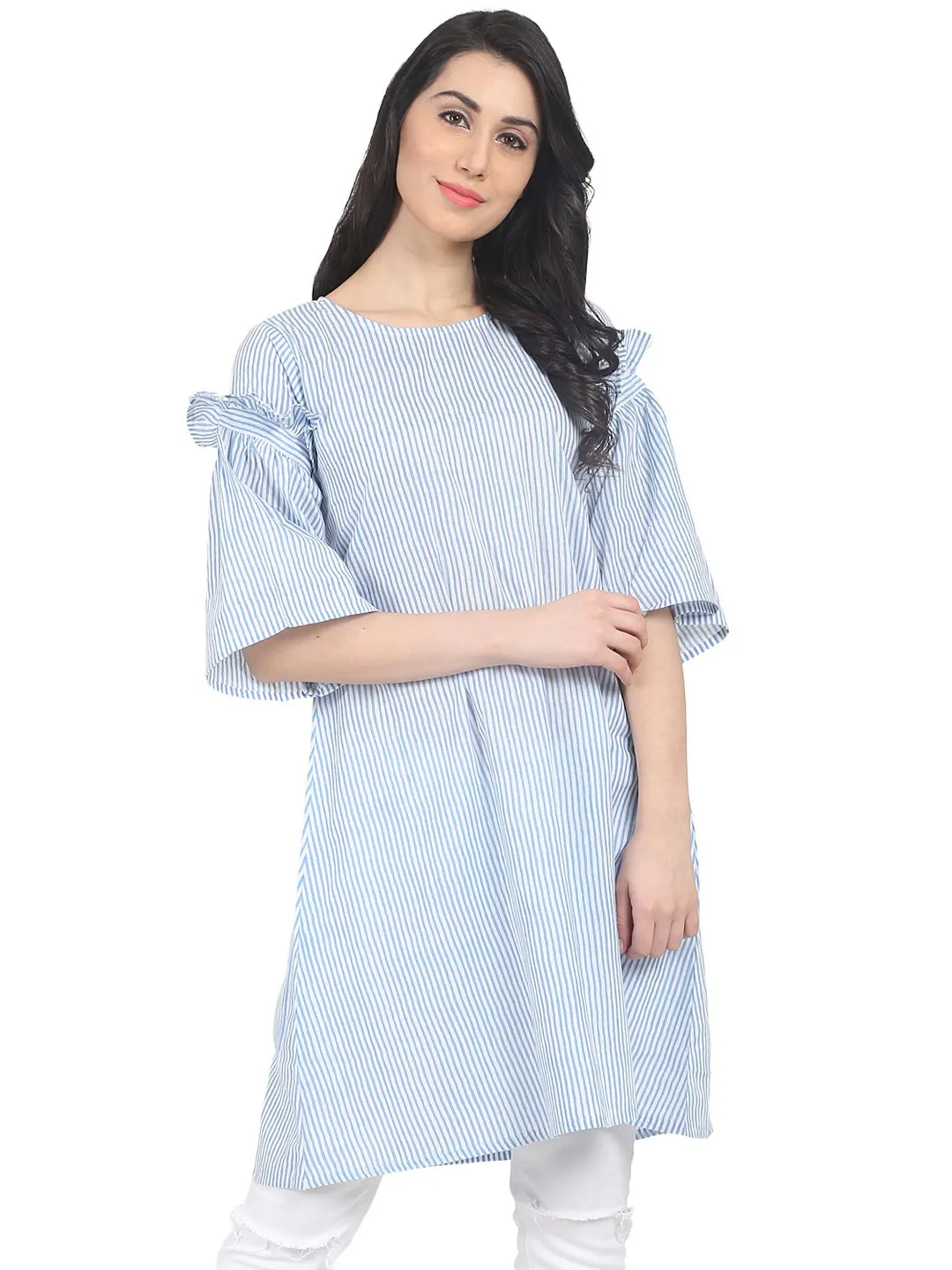 Blue striped half sleeve cotton Tunic