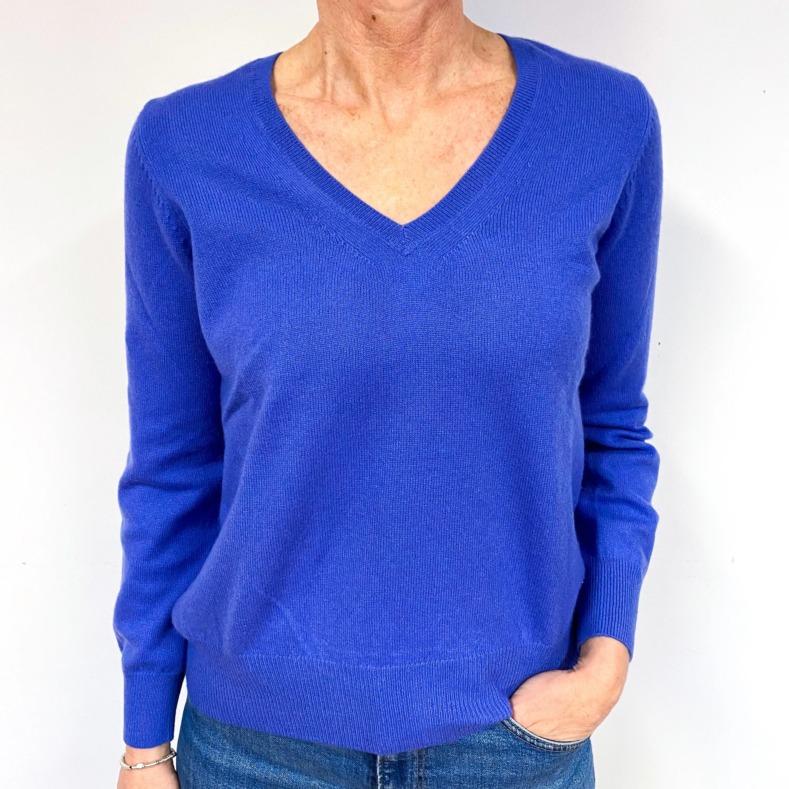 Bluebell Purple Cashmere V-Neck Jumper Medium