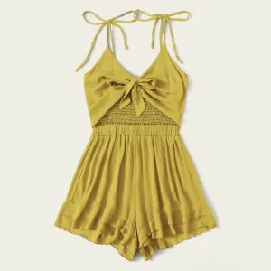 Bow Sleeveless Beach V Neck Spaghetti Strap Rompers