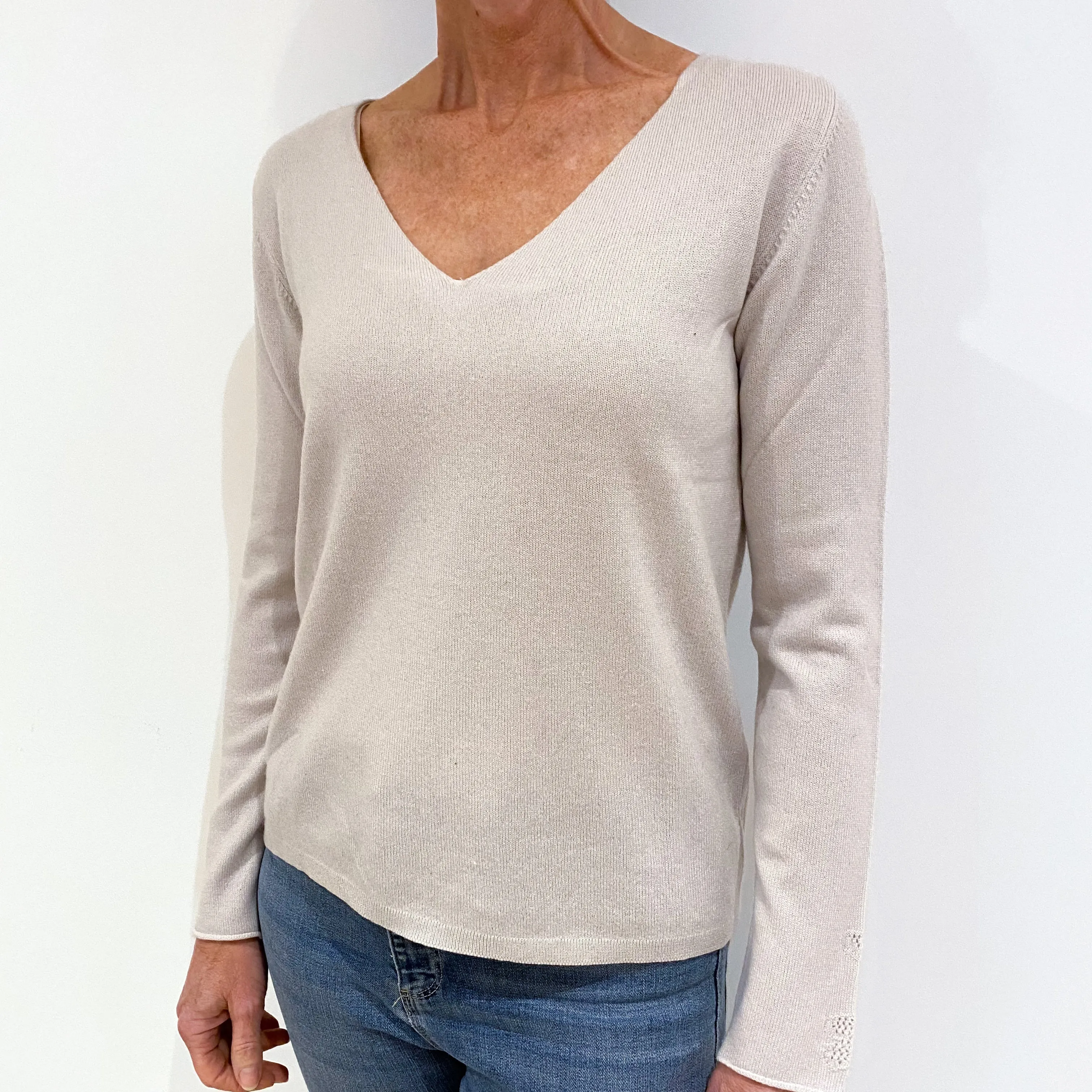 Brora Frost Grey Cashmere V-Neck Jumper Small