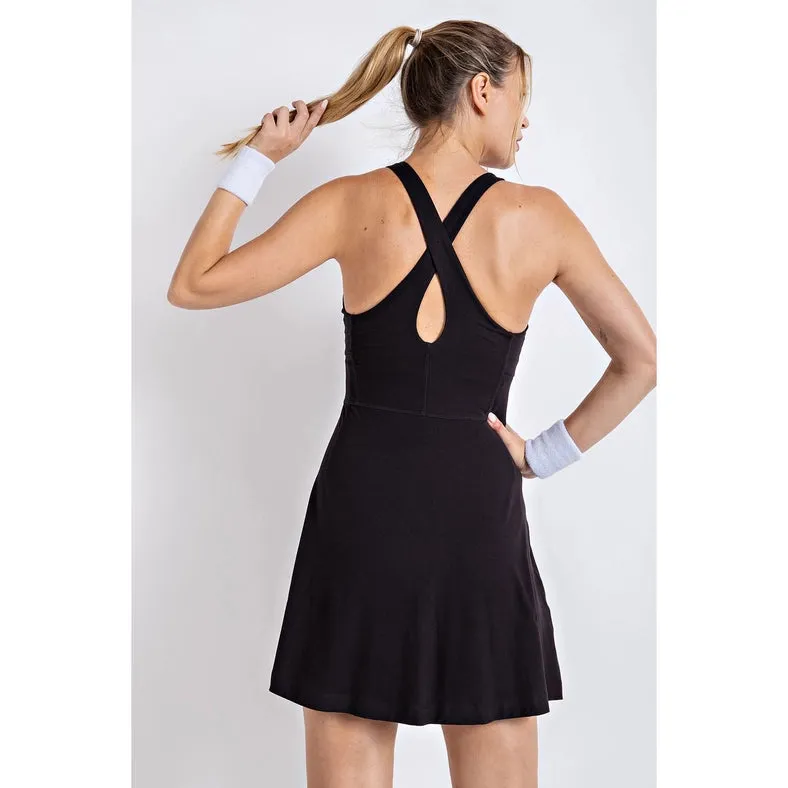 Butter Romper Dress with Keyhole Black