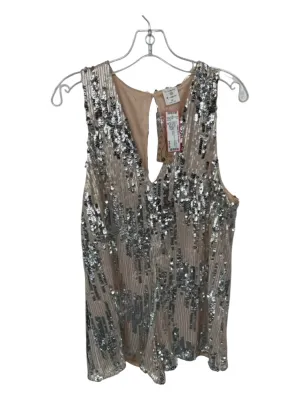 by Together Size M Nude & Silver Sequin Sleeveless Keyhole Back Romper