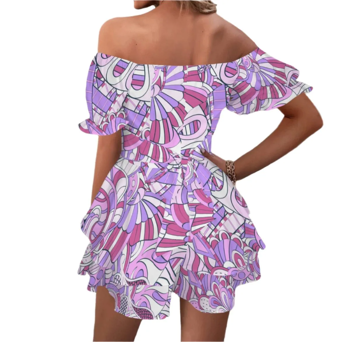 Cavai Off Shoulder Ruffled Tie Back Romper