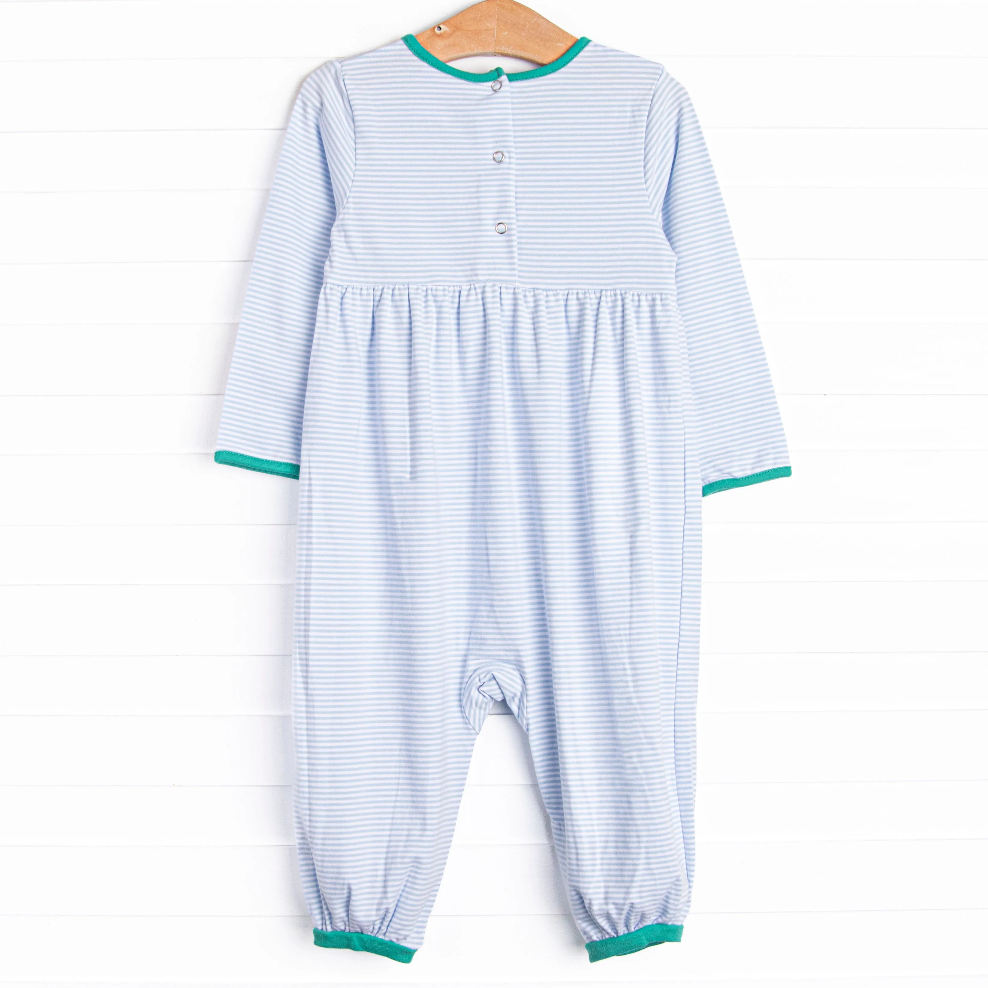 Charles Romper, Jade Green and Blue Stripe