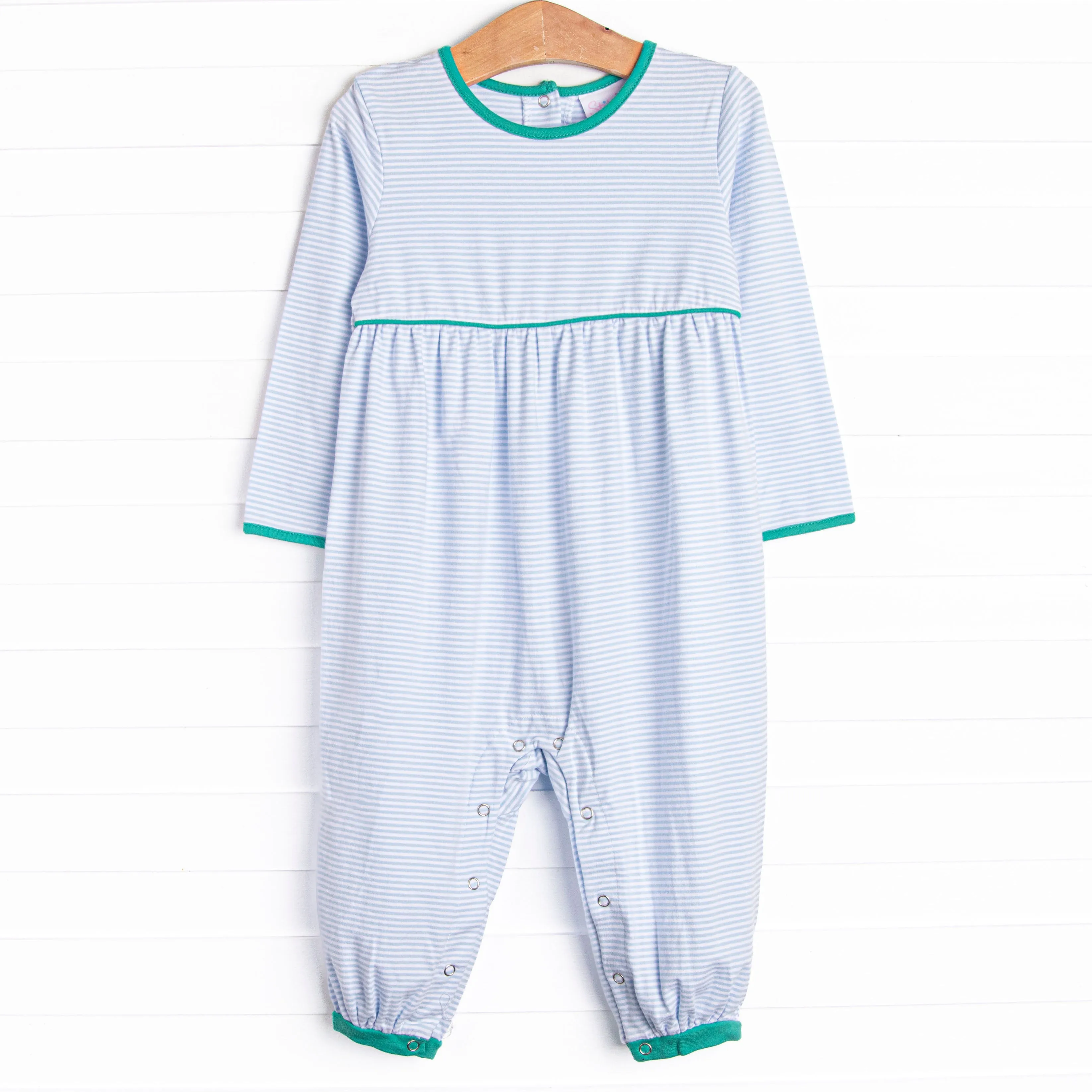 Charles Romper, Jade Green and Blue Stripe