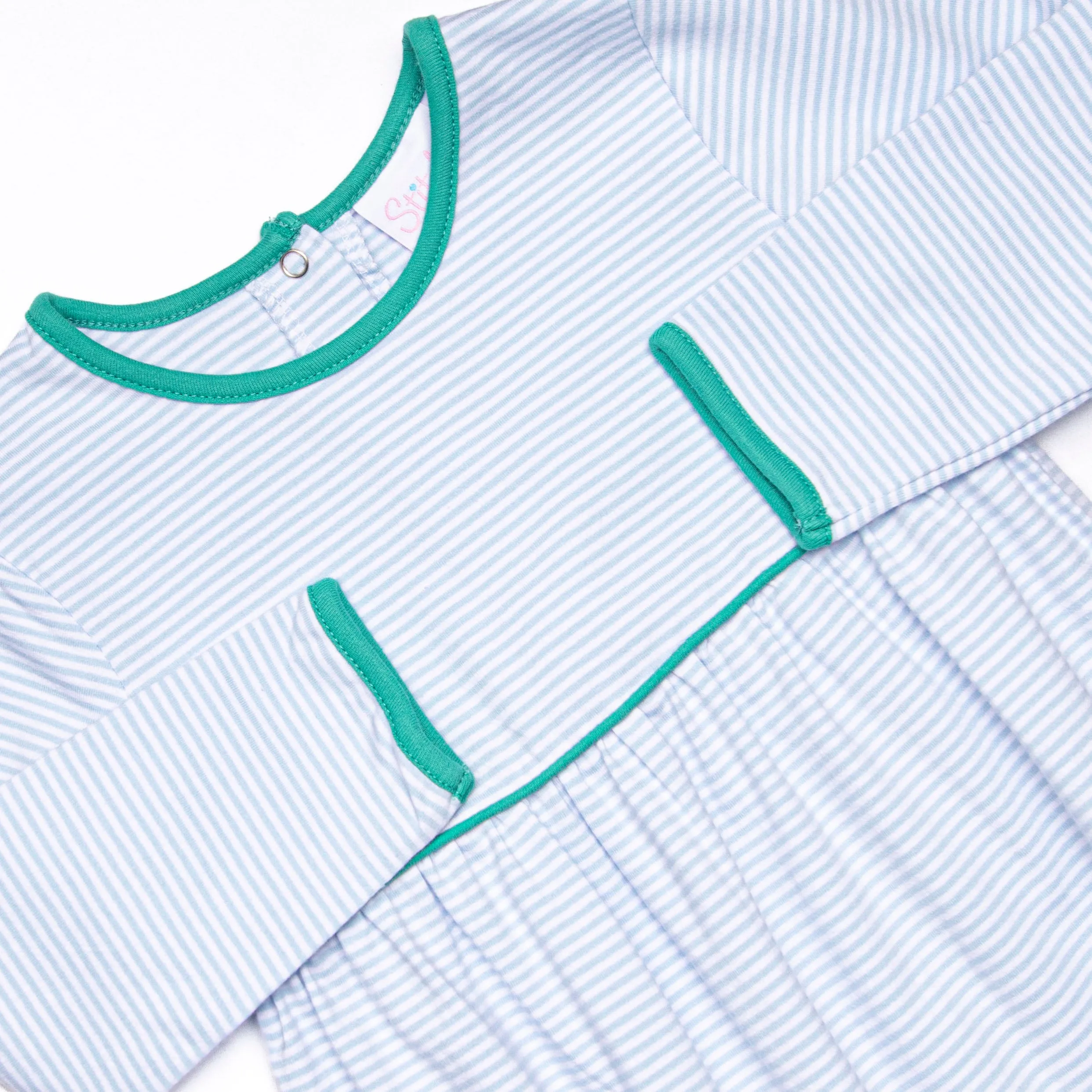 Charles Romper, Jade Green and Blue Stripe