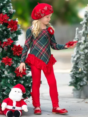 Christmas Plaid Ruffle Tunic and Ruffle Legging Set