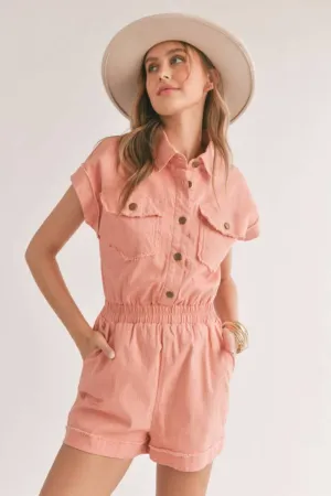 Clear Eyes Coral Denim Romper