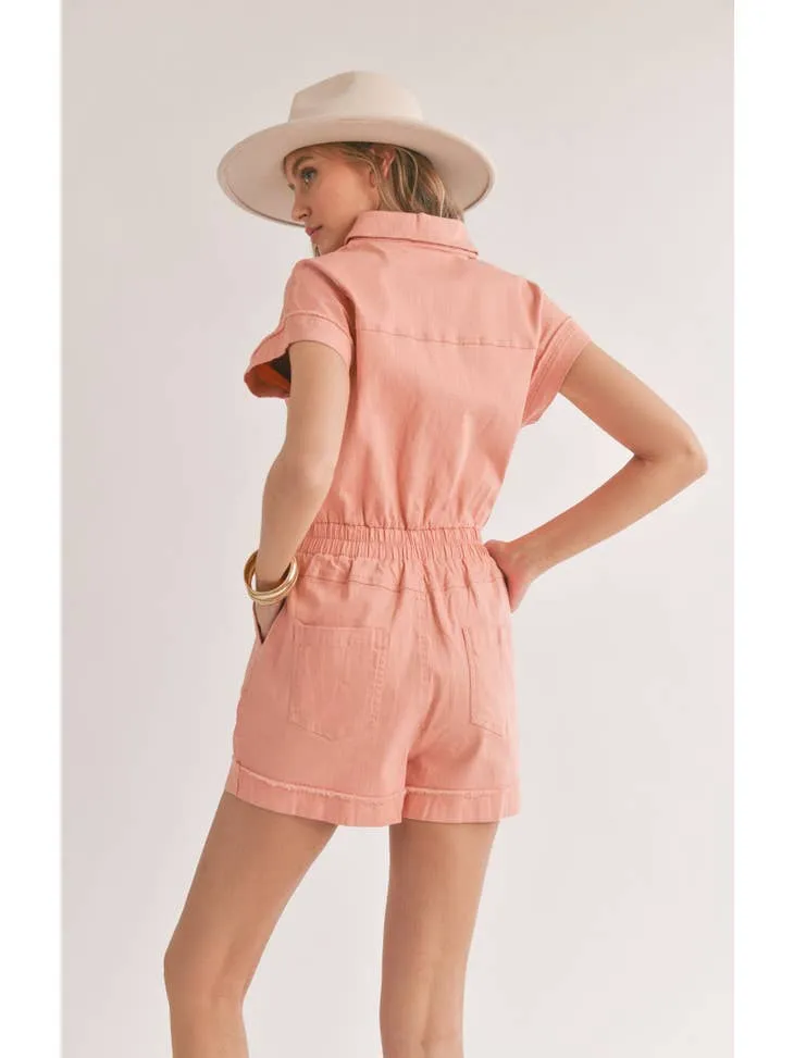 Clear Eyes Coral Denim Romper