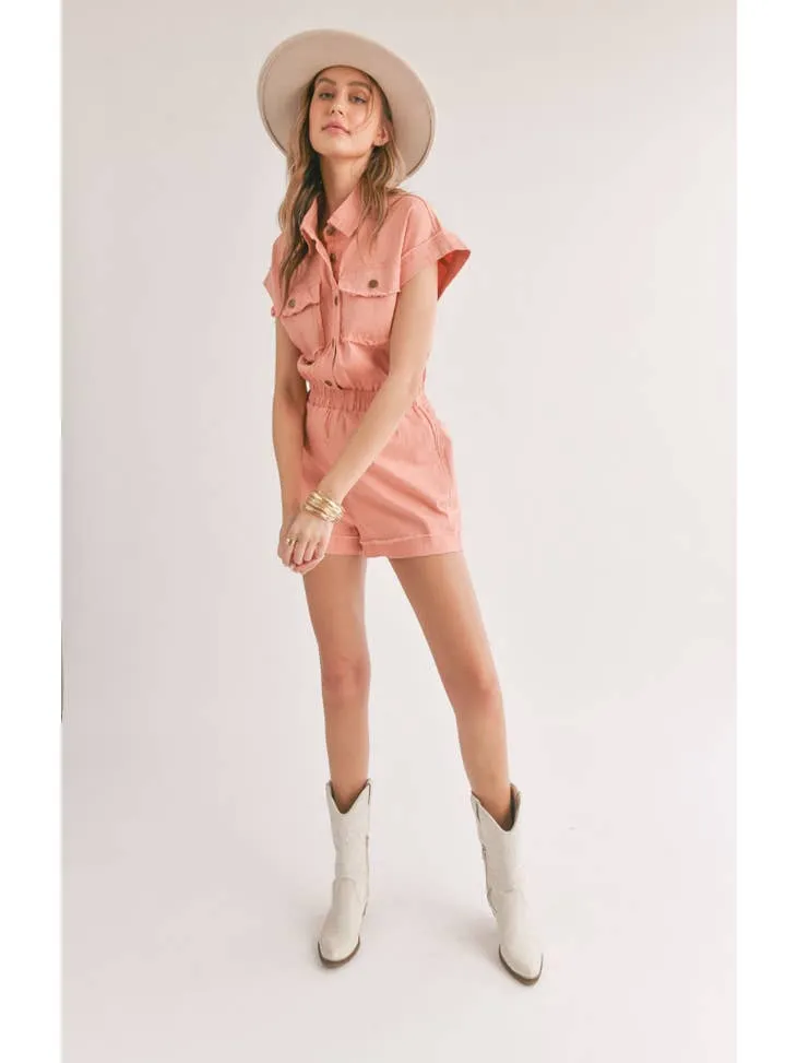 Clear Eyes Coral Denim Romper