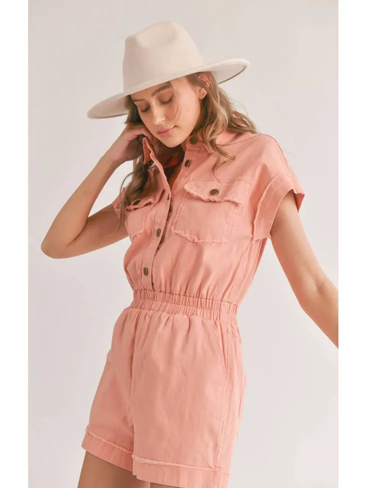 Clear Eyes Coral Denim Romper