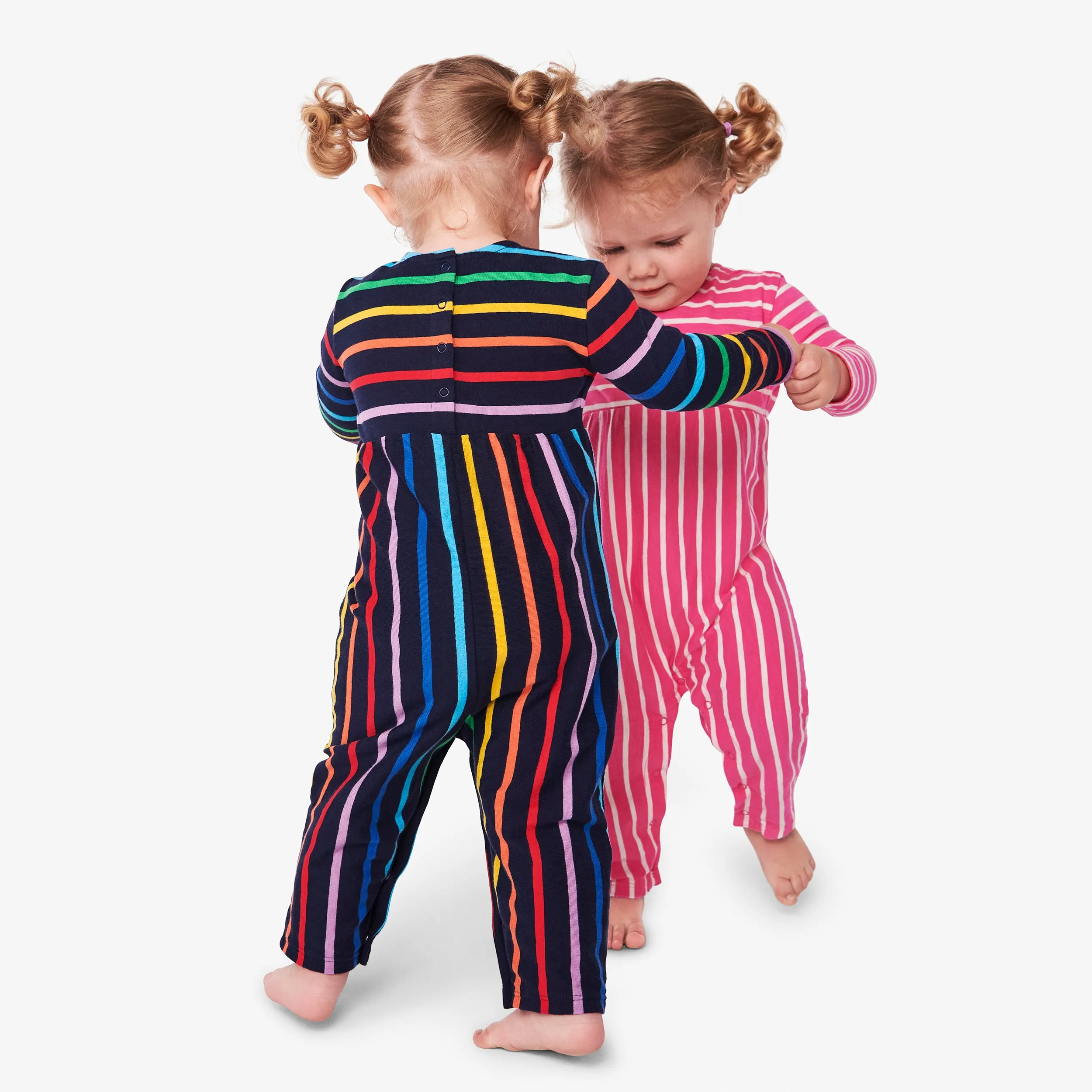 Clearance baby long sleeve explorer romper in rainbow stripe