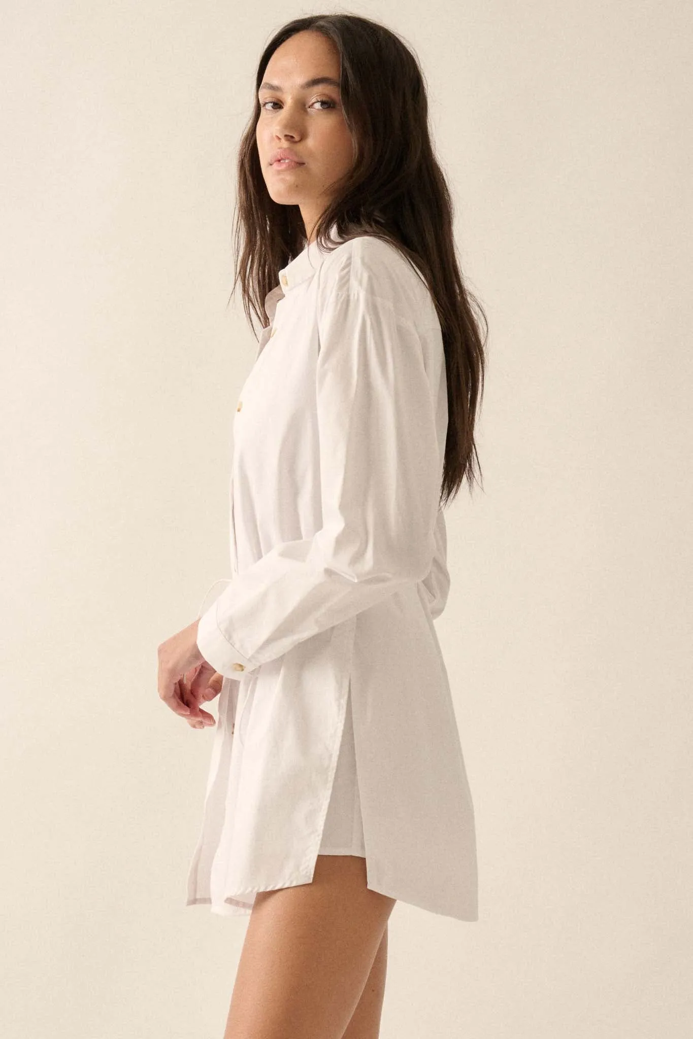 Clock Watcher Cotton Button-Up Belted Shirt Romper