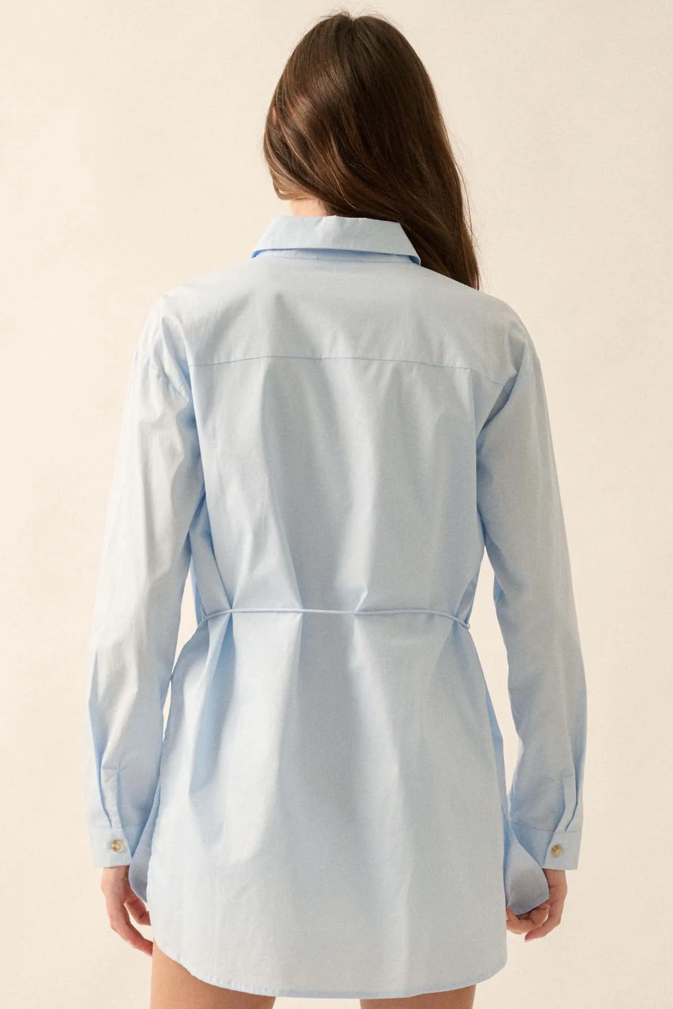 Clock Watcher Cotton Button-Up Belted Shirt Romper