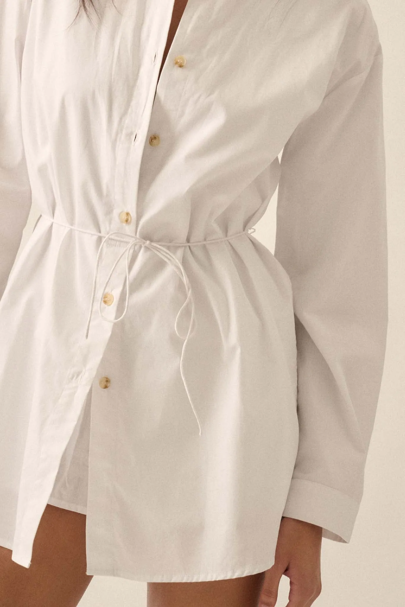 Clock Watcher Cotton Button-Up Belted Shirt Romper