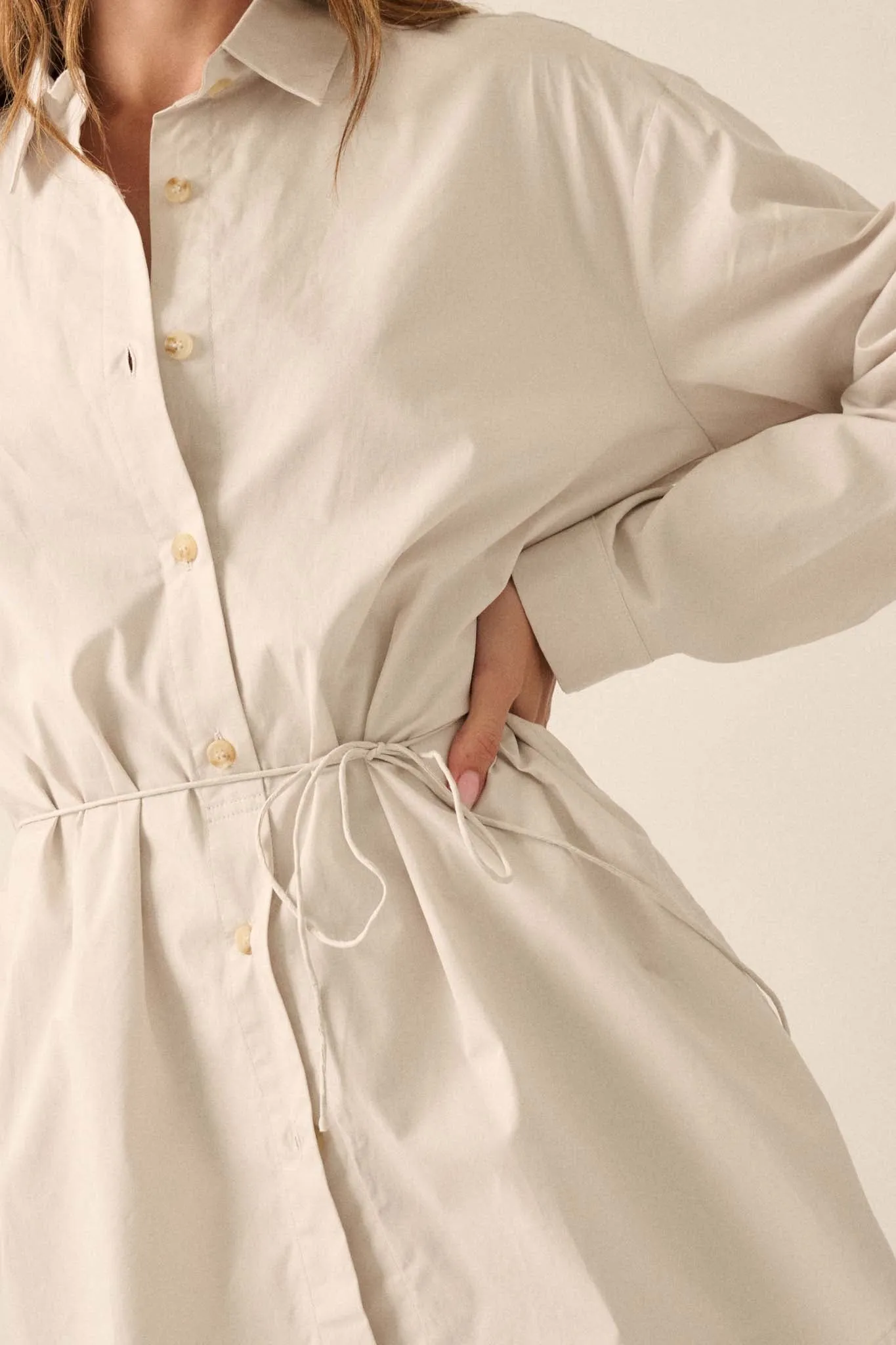 Clock Watcher Cotton Button-Up Belted Shirt Romper