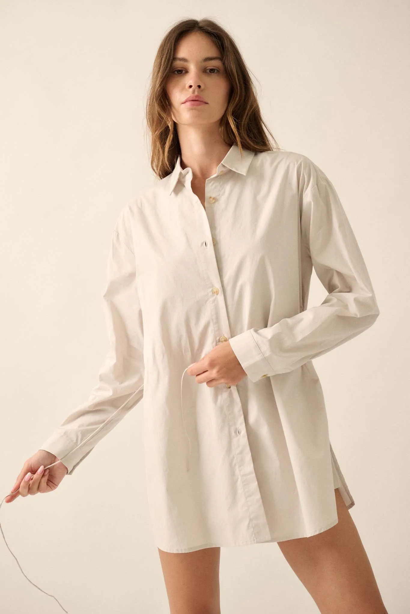 Clock Watcher Cotton Button-Up Belted Shirt Romper