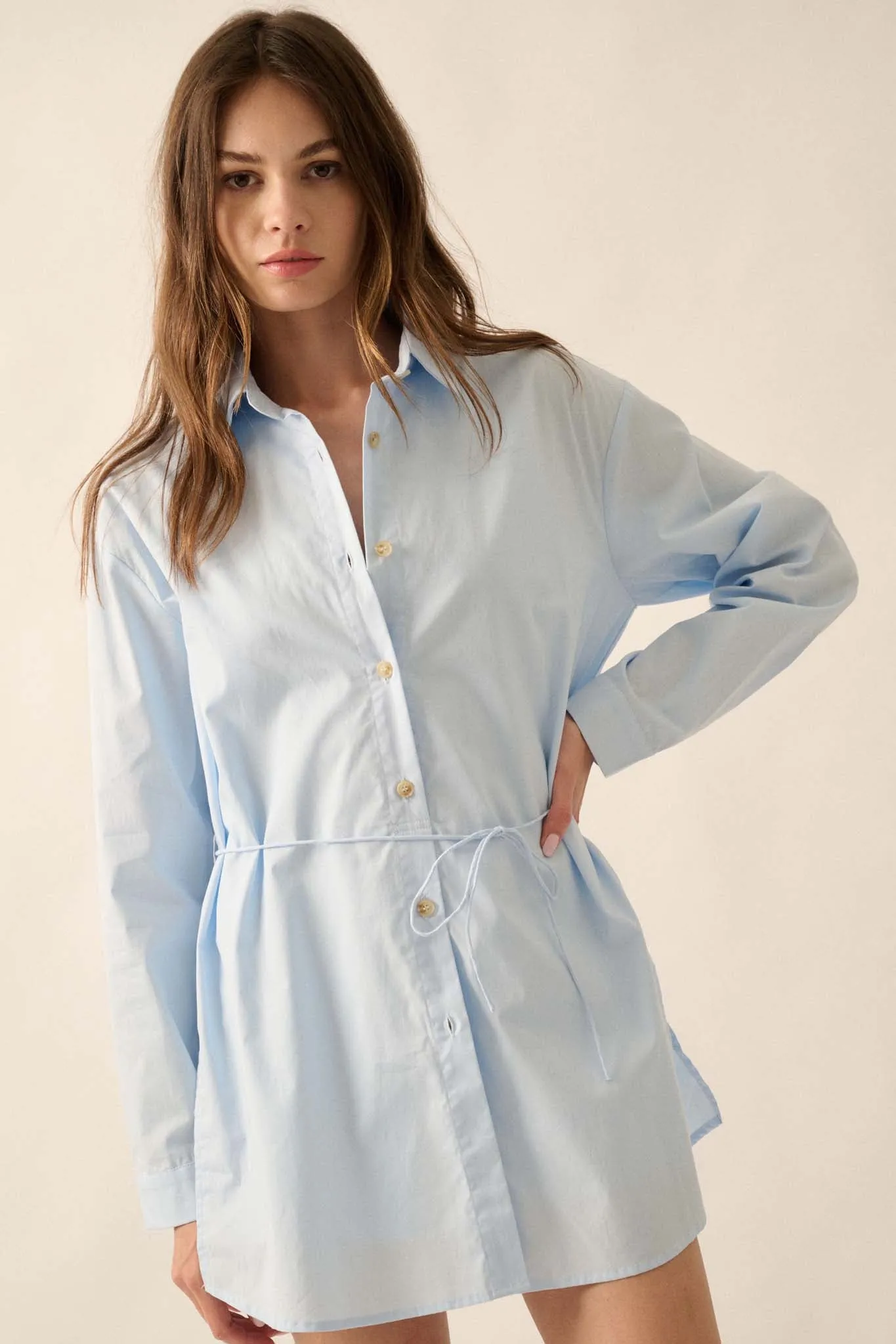 Clock Watcher Cotton Button-Up Belted Shirt Romper