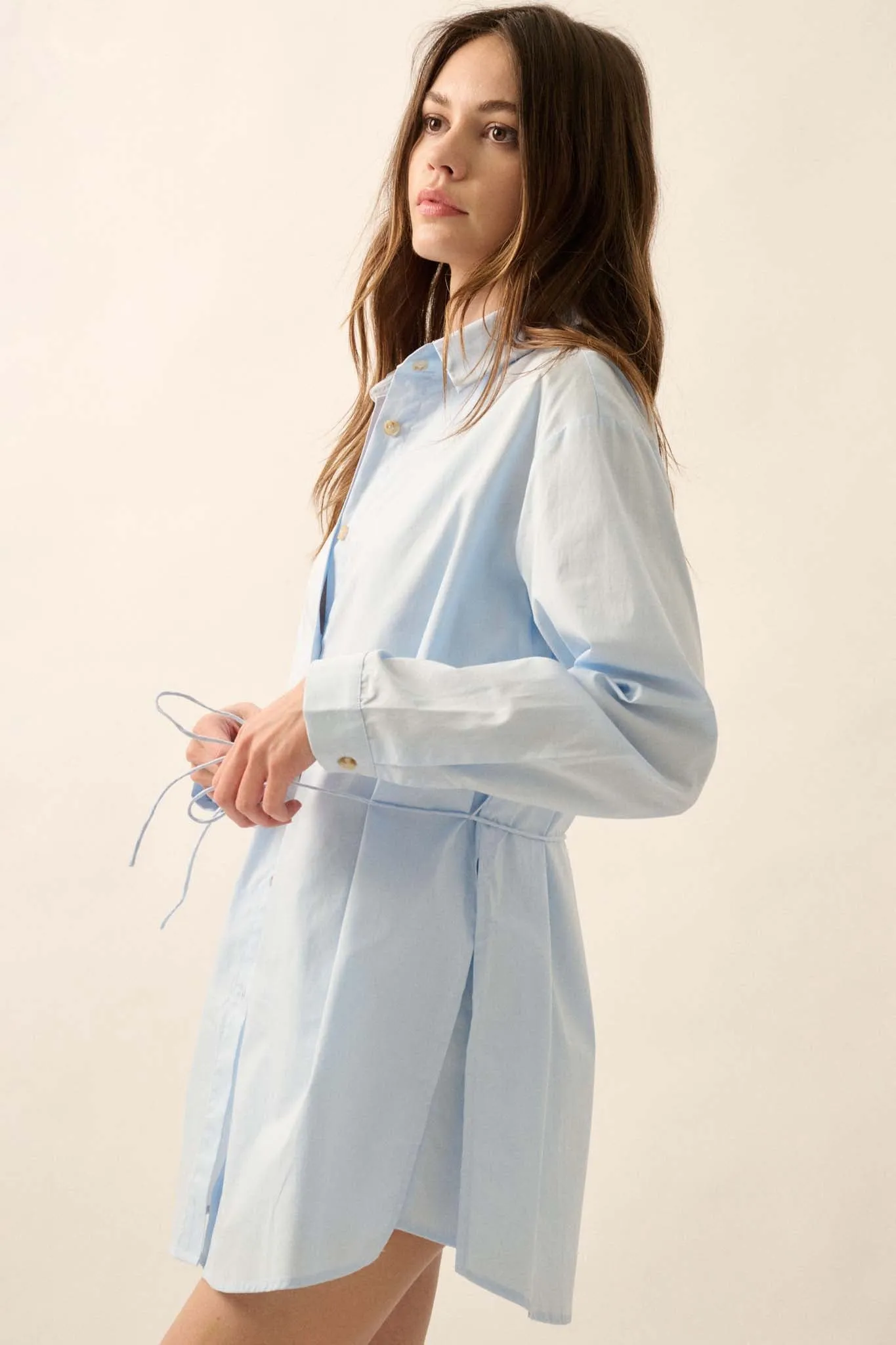 Clock Watcher Cotton Button-Up Belted Shirt Romper