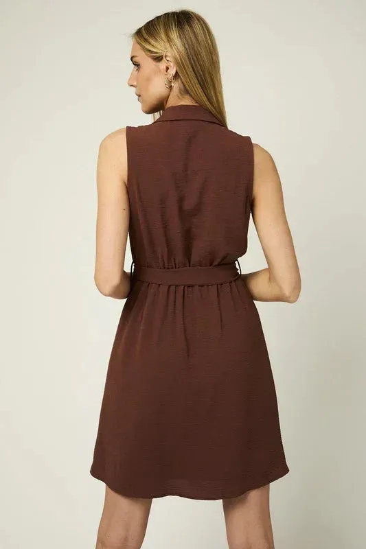 COLLARED WRAP WAIST SELF TIE DRESS