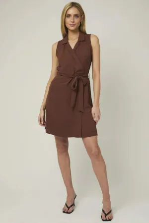 COLLARED WRAP WAIST SELF TIE DRESS