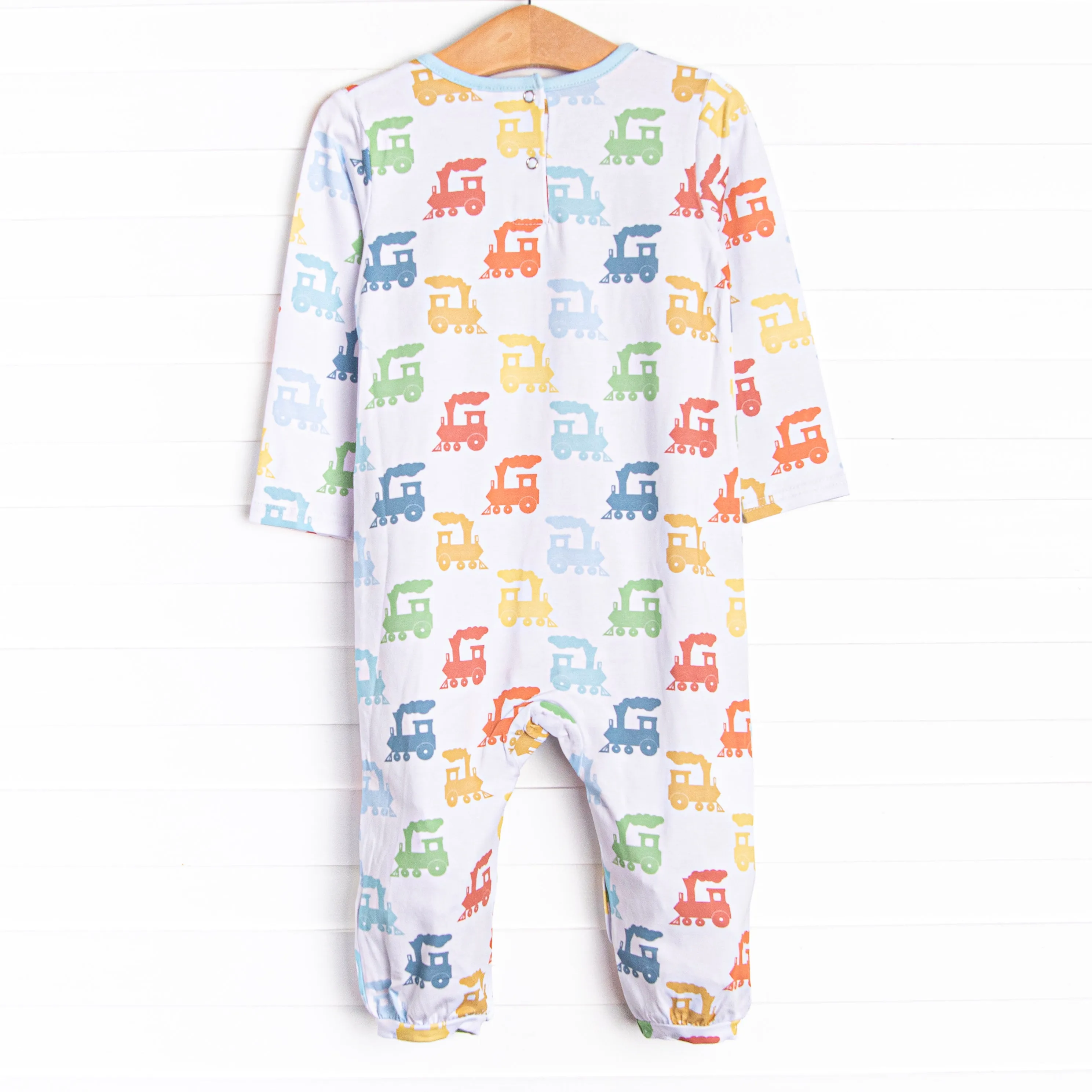 Colorful Caboose Romper, Blue