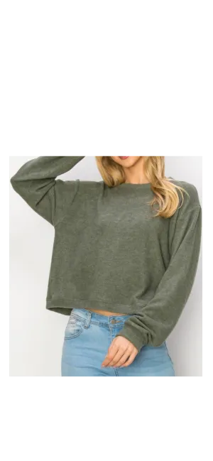 Comfy top with long sleeves in h. evergreen cozy brushed Jersey