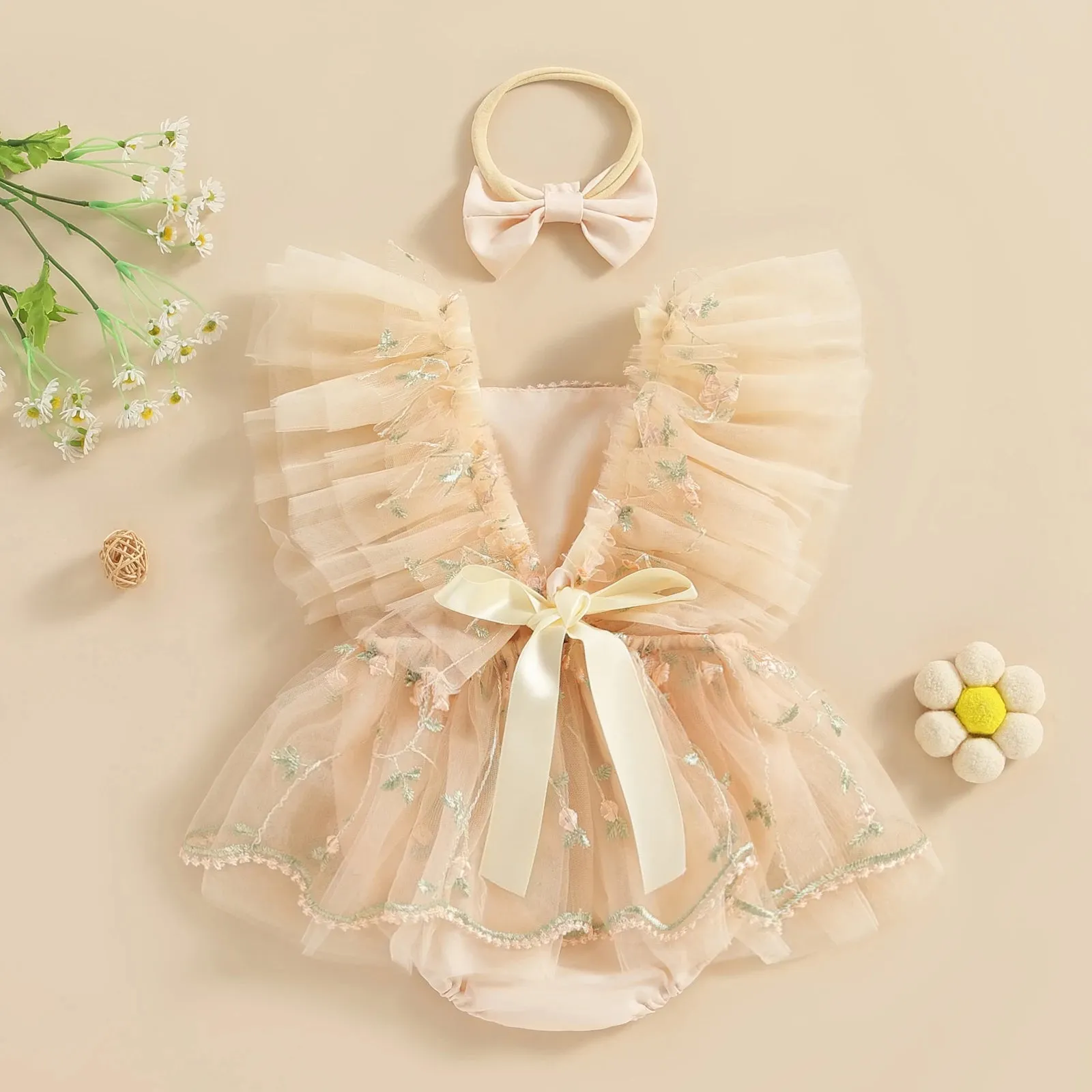 CONSTANZA Floral Tulle Romper with Headband