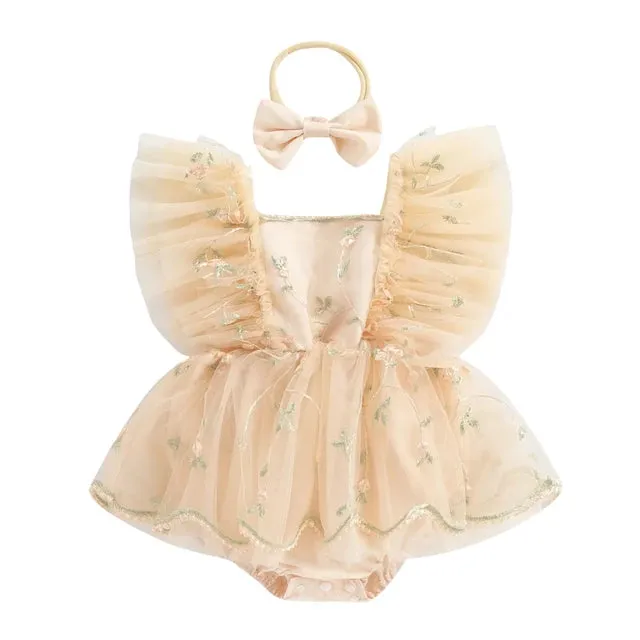 CONSTANZA Floral Tulle Romper with Headband