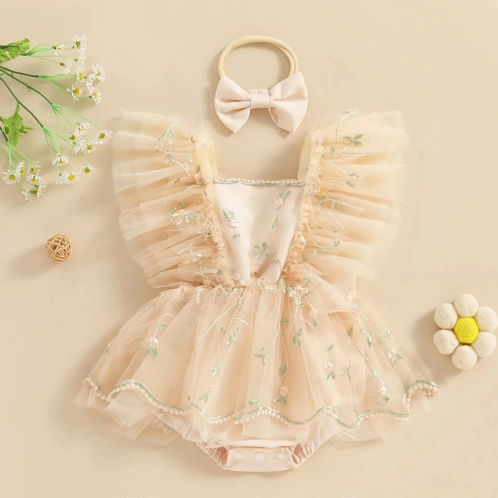 CONSTANZA Floral Tulle Romper with Headband