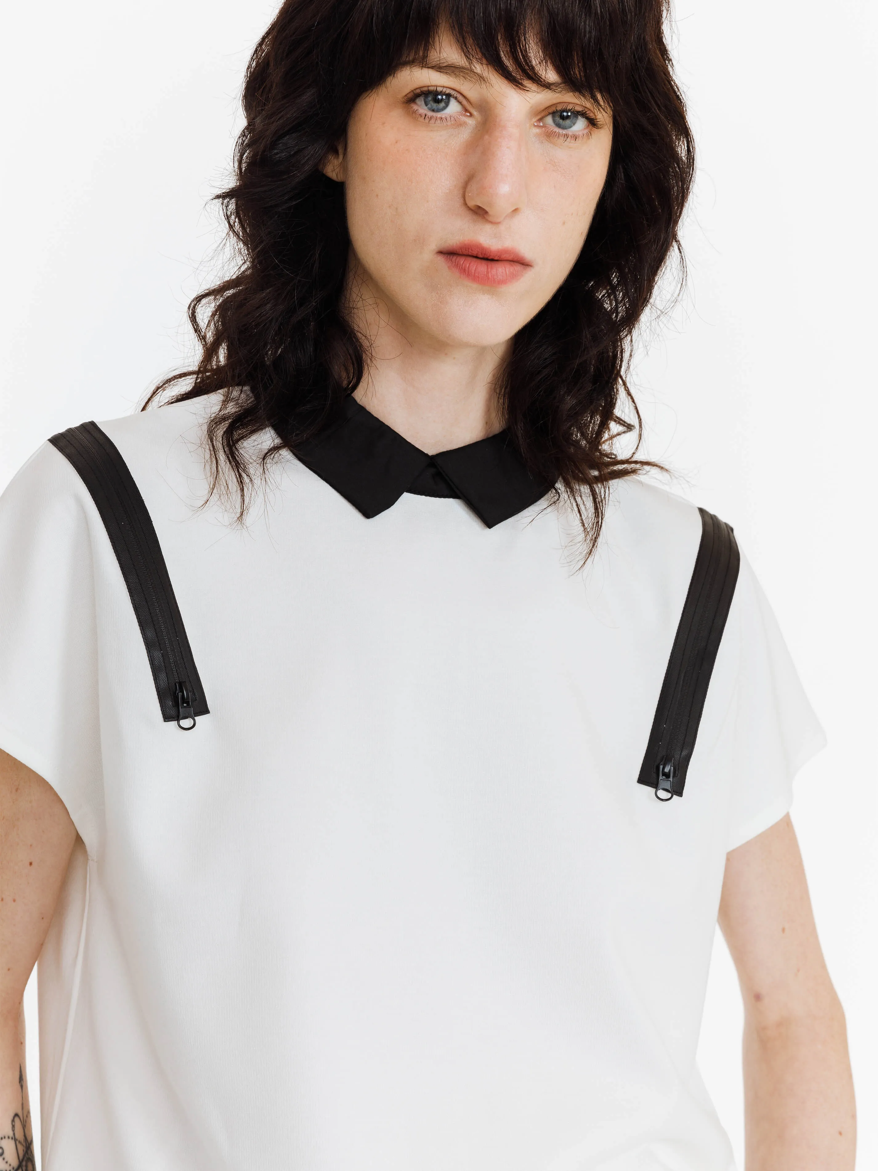 Contrast Lapel Dropped Shoulder T-shirt