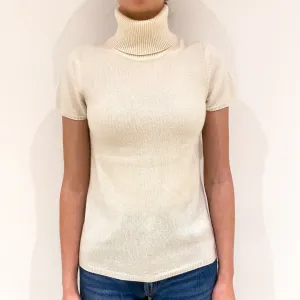 Cream Cashmere Short Sleeve Polo Neck Jumper Extra Small