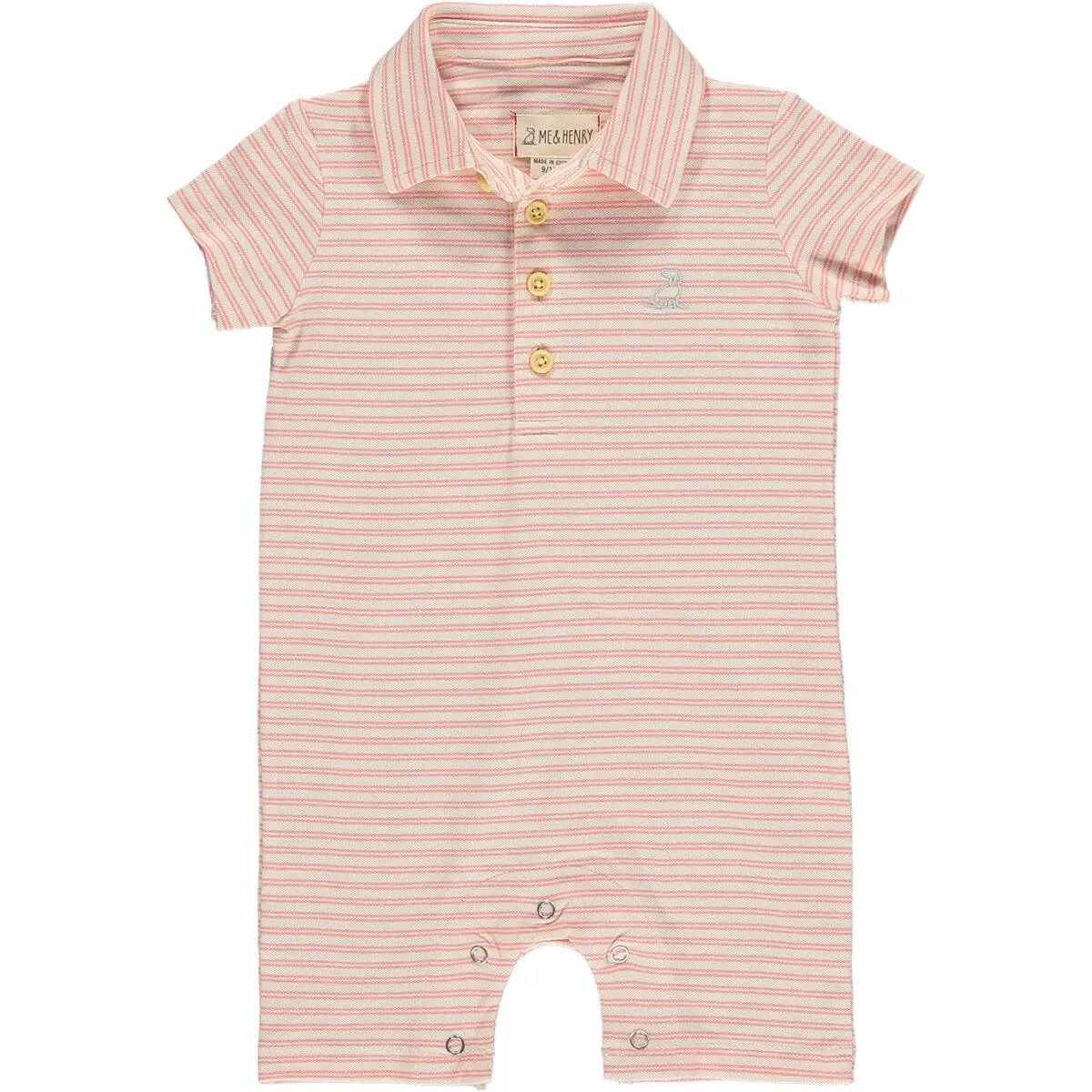 Cream/Orange Stripe Pique Collared Polo Romper