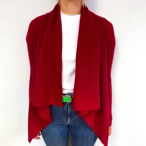 Crimson Red Cashmere Waterfall Cardigan Small