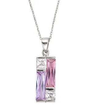 Cubic Zirconia Sterling Silver Rhodium Plated Multi Color Rectangle Shape Pendant