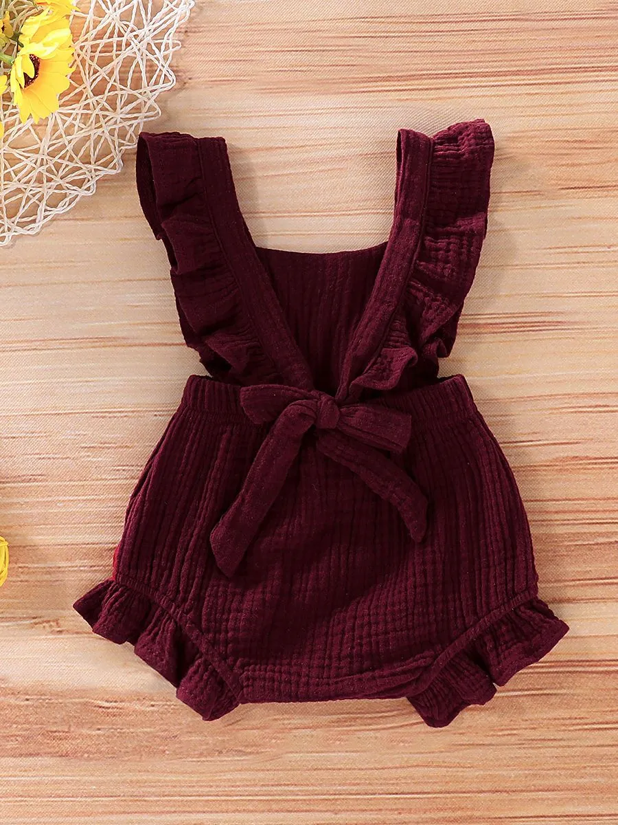 Cute Infant Baby Ruffle Solid Color Bodysuit Onesie