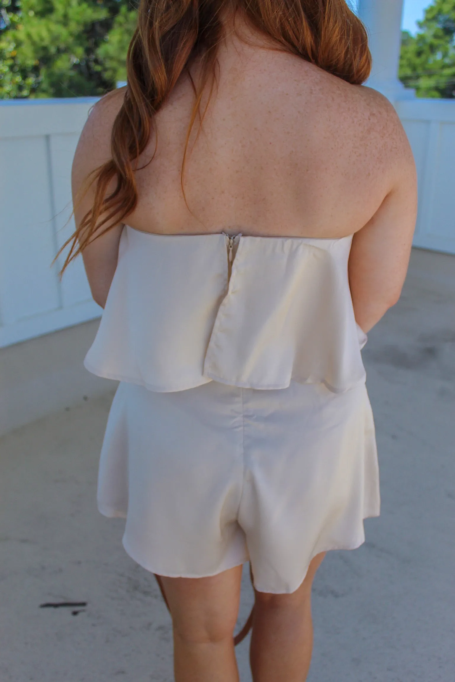 Dance Again Tired Ruffle Romper- Cream