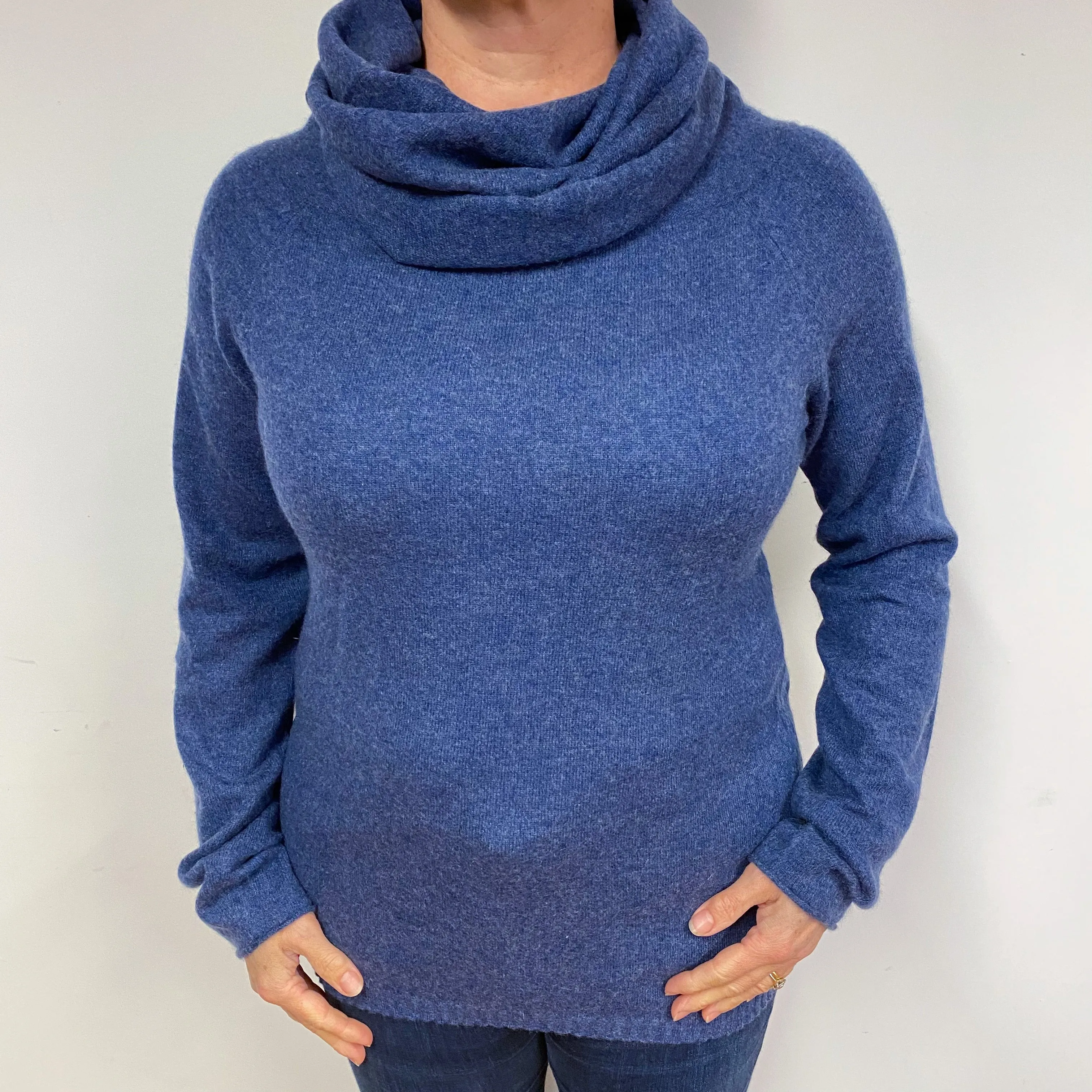 Dark Denim Blue Cashmere Cowl Neck Jumper Large