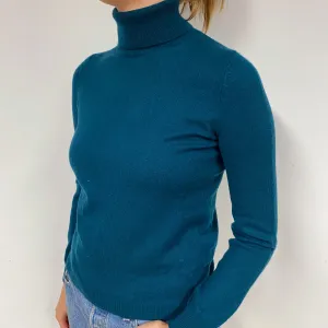 Dark Teal Green Cashmere Polo Neck Jumper Small