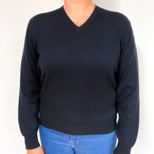 Darkest Navy Cashmere V-Neck Jumper Large