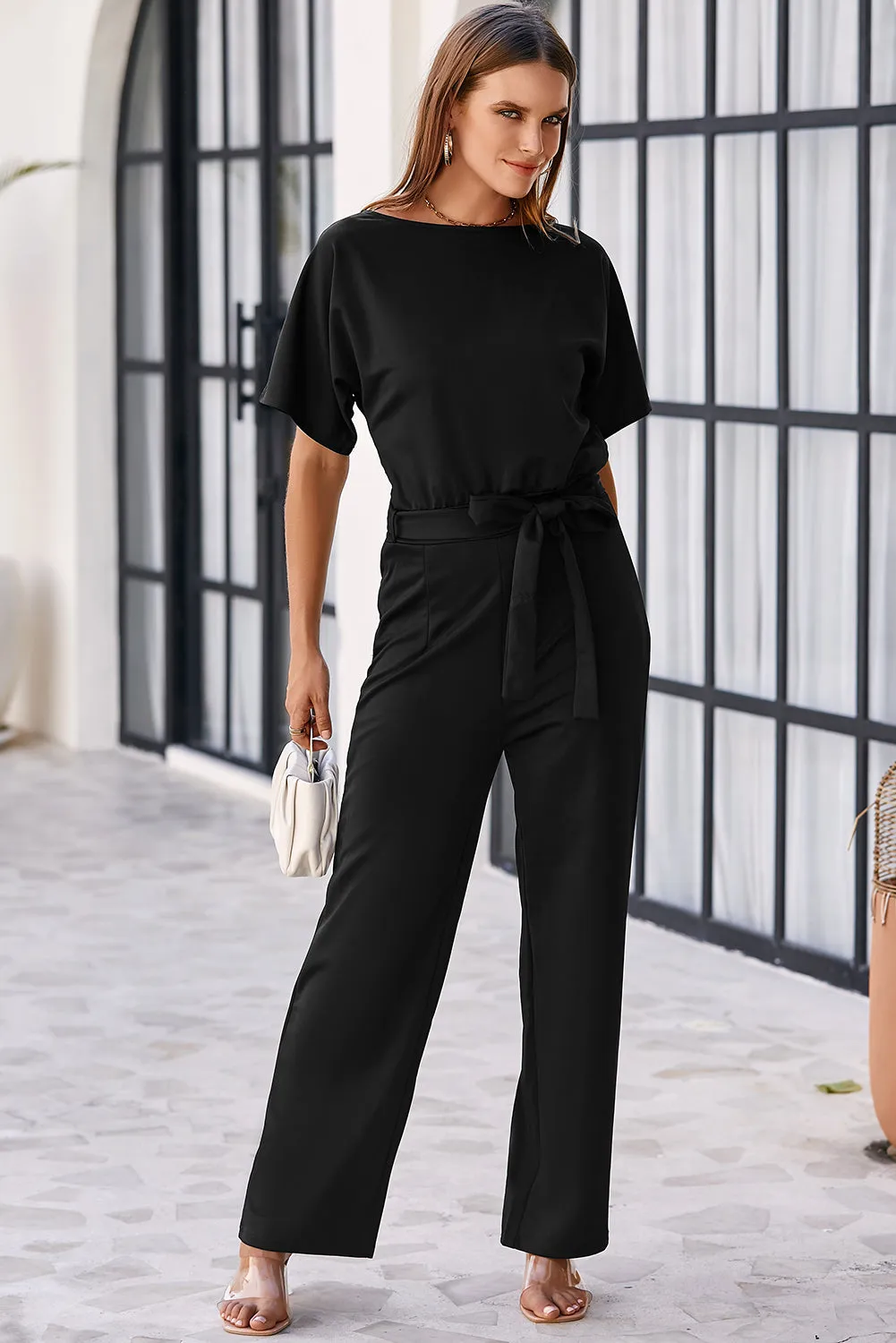 Date Night Blouse Jumpsuit Black