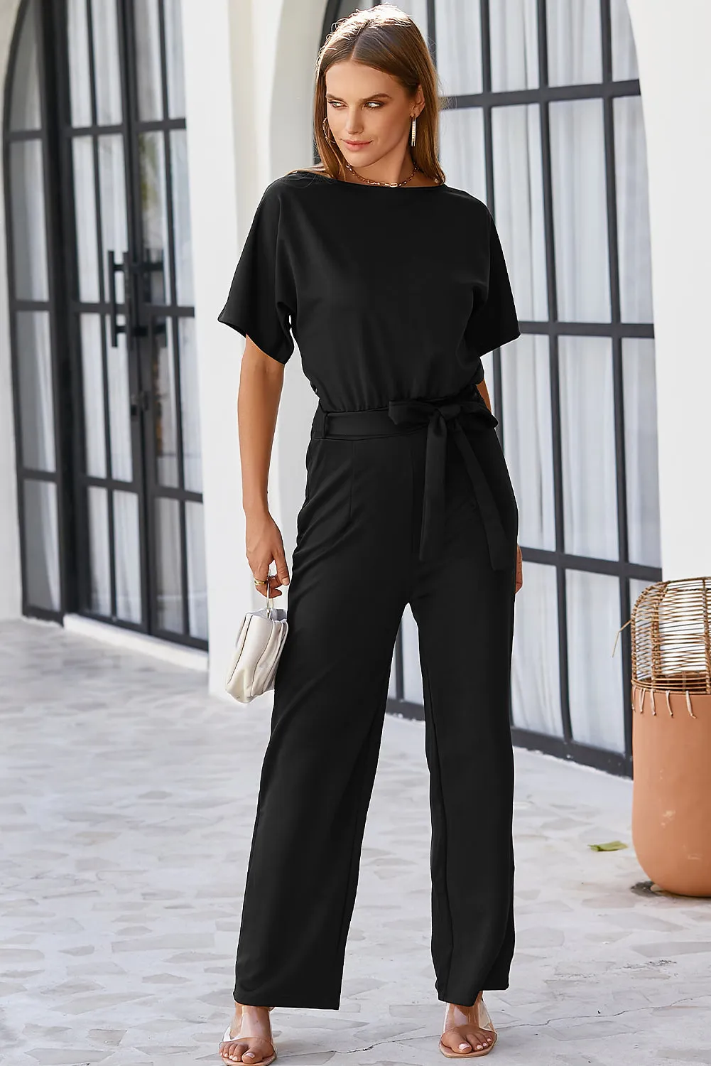 Date Night Blouse Jumpsuit Black