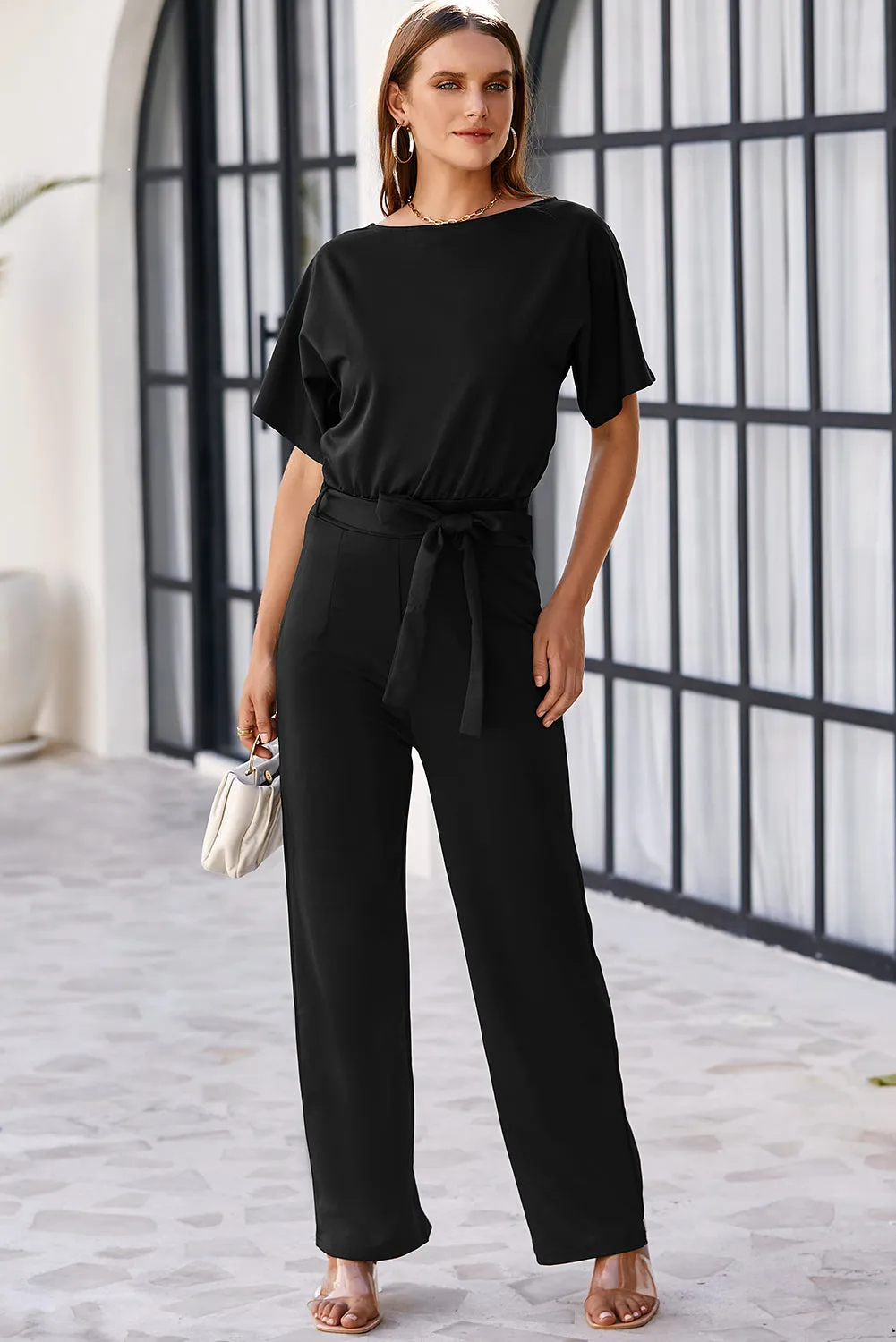 Date Night Blouse Jumpsuit Black