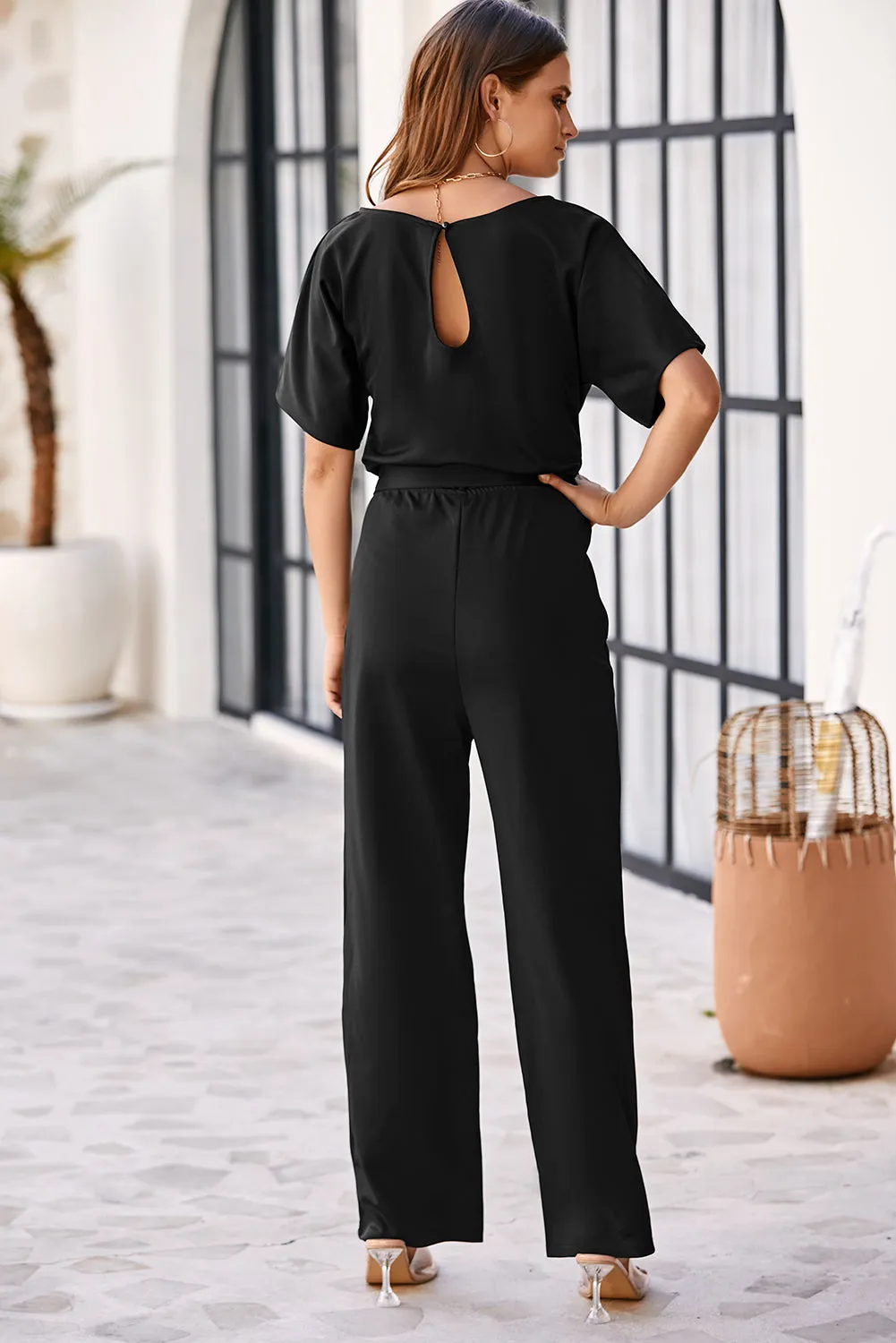 Date Night Blouse Jumpsuit Black