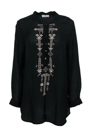 DAY Birger et Mikkelsen - Black Long Sleeve Tunic Blouse w/ Embroidery Sz M